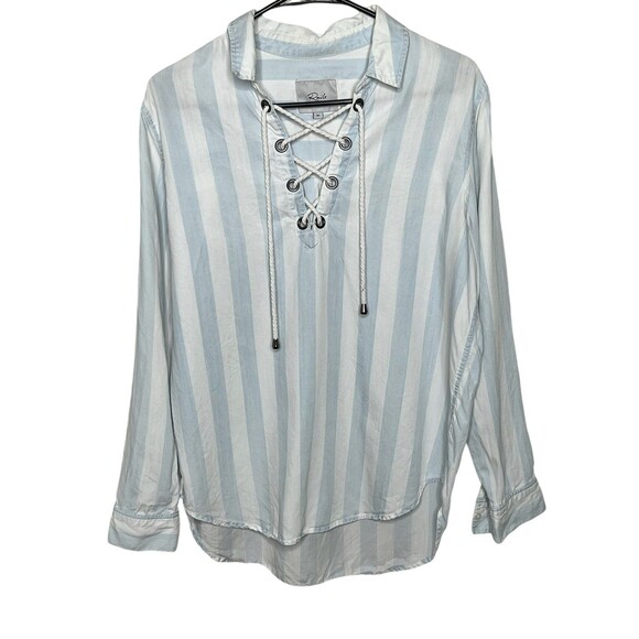 Rails Uli Lace Up Top in Blue White Block Stripe Sz M | Nautical Coastal Flowy - Picture 1 of 3